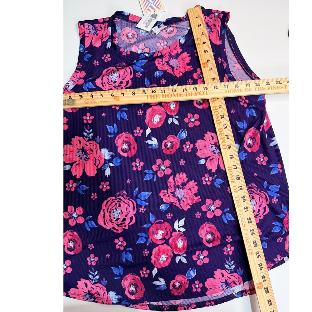 LuLaRoe Cocoa Tank Top Women XL Purple Floral Ribbed Sleeveless Knit Stretch New - Picture 5 of 7